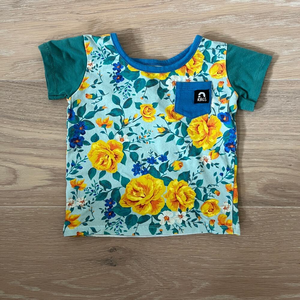RAGS Green Yellow Floral Pocket T-Shirt 6-12 months
